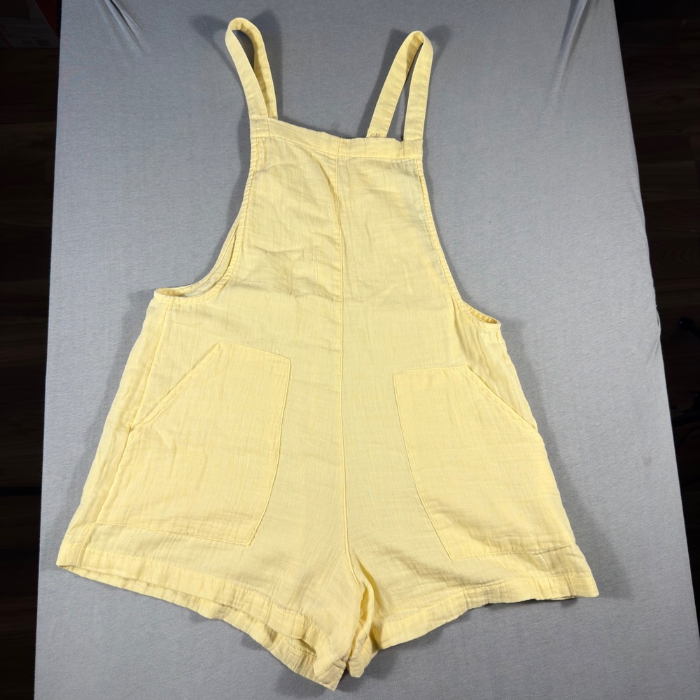 Billabong Wild Pursuit Yellow Cotton Gauze Short Overalls Romper Womens Medium